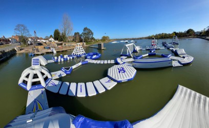 Curve Water Sports Aqua Park  Giant Inflatable Wipe Out Obstacle Course.